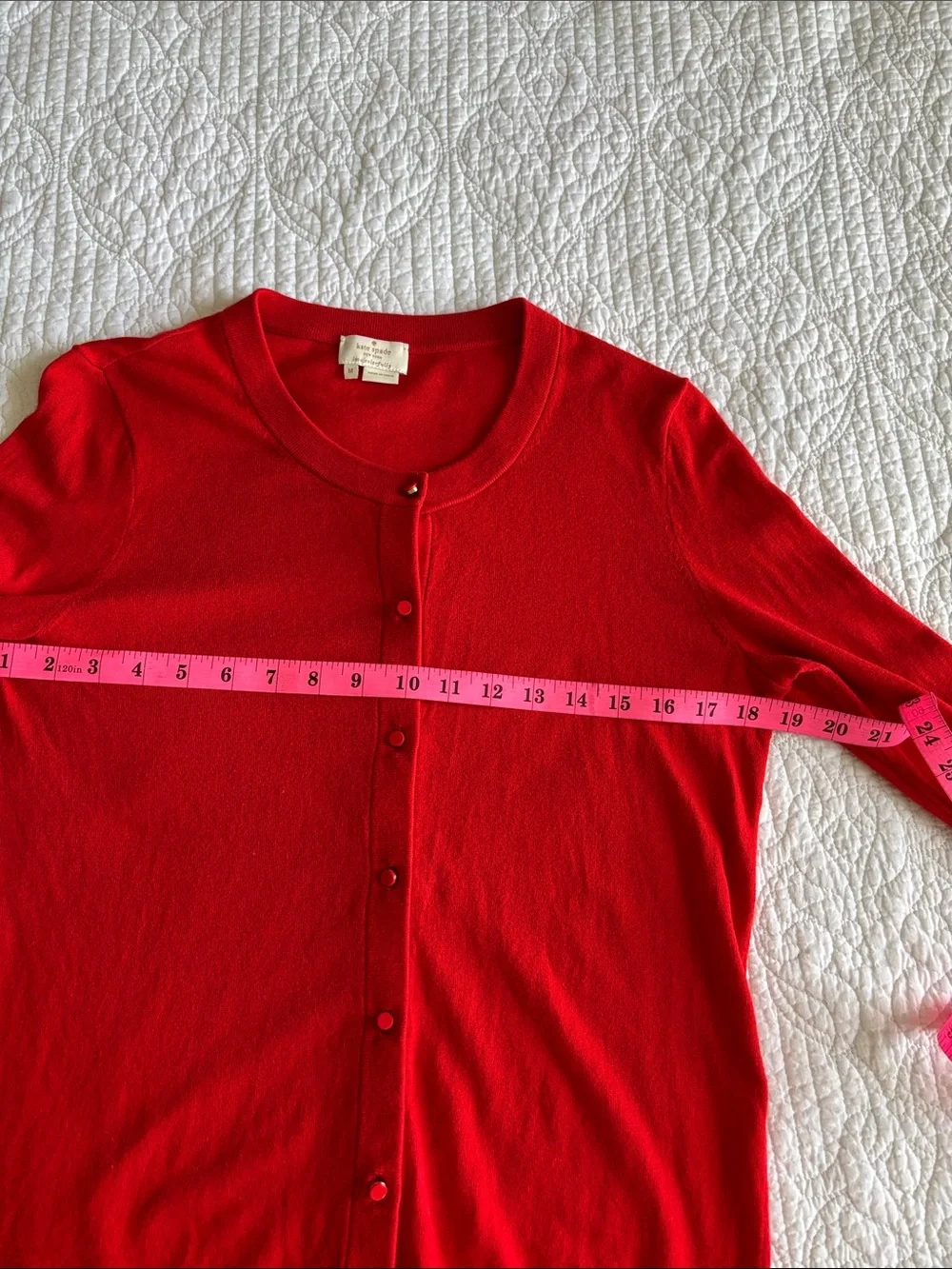 Kate Spade Somerset Bow Cuff Red Button-Front Cardigan Cashmere Blend Size M